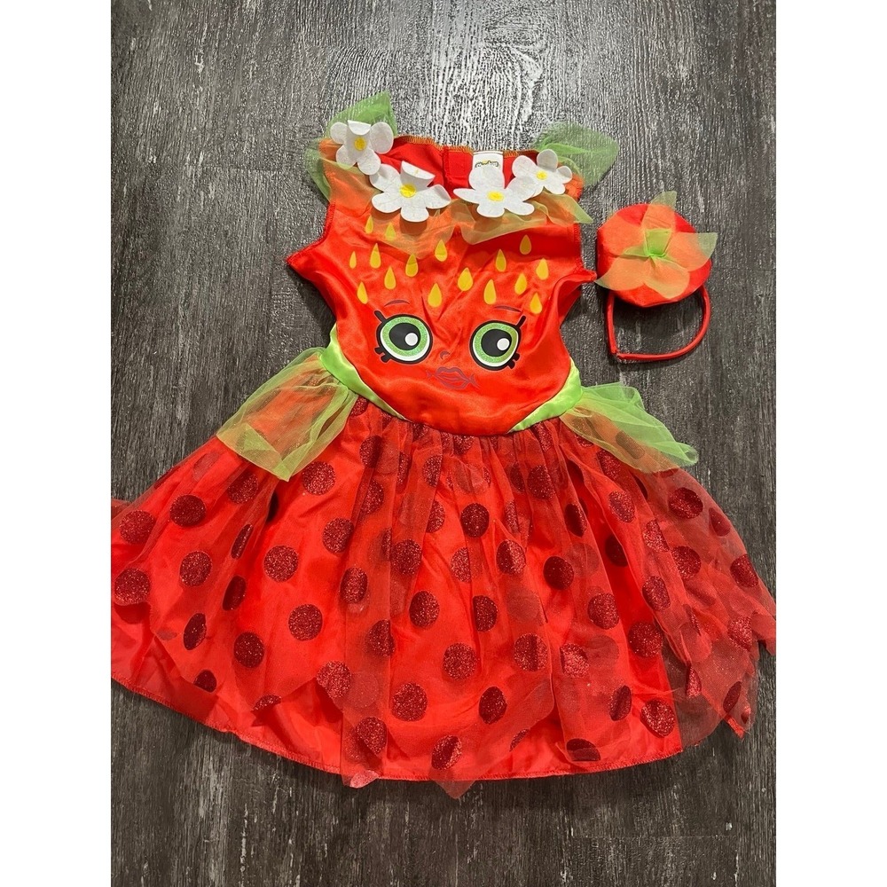 Shopkins Strawberry Kiss Costume Girls XS Red Glitter Tutu Dress Headband Set